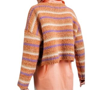 Easel Striped Oversized Knit Sweater Rust Purple Cream Medium